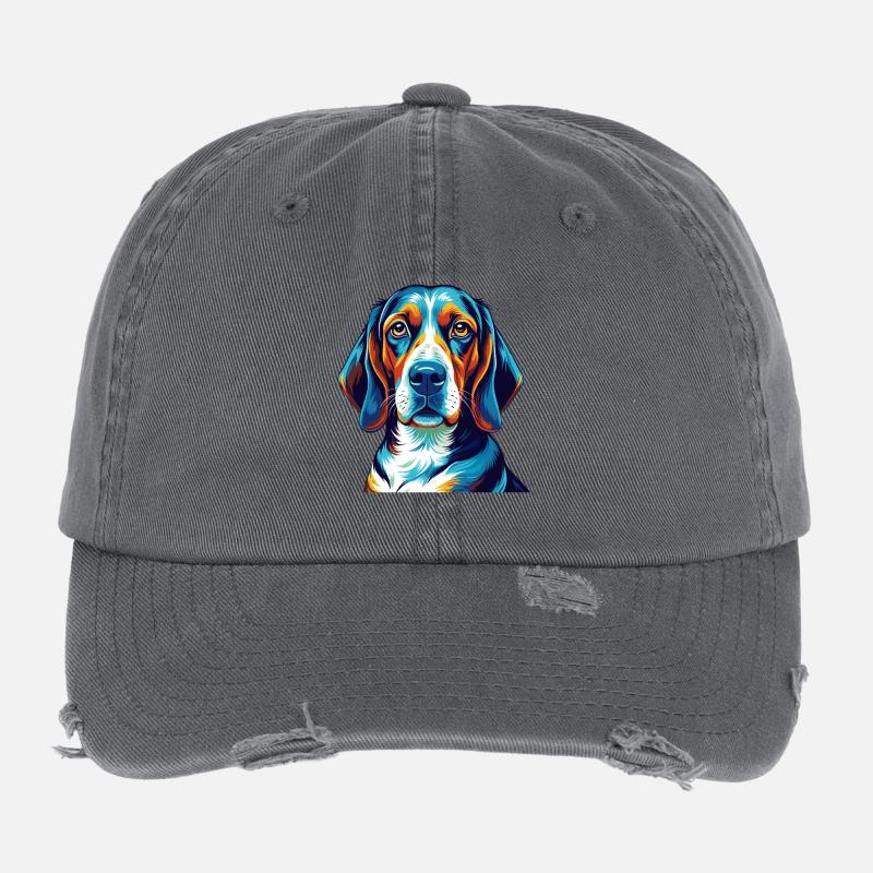 Treeing Walker Coonhound Dog Breed Cartoon Kawaii Flexfit Vintage Destroyed Cap
