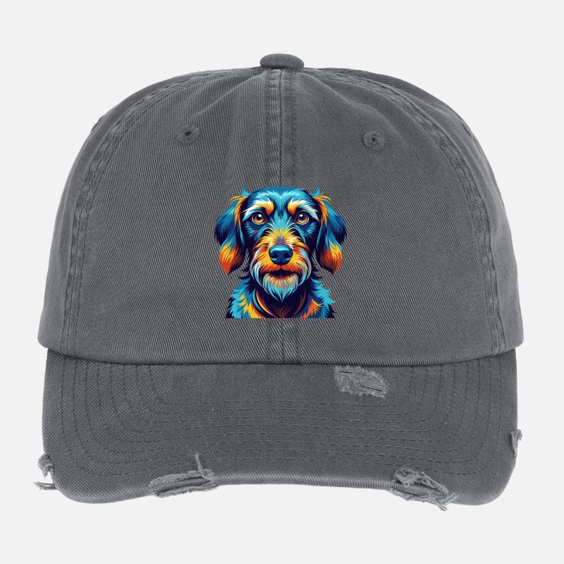Wirehaired Dachshund Dog Breed Cartoon Kawaii Flexfit Vintage Destroyed Cap
