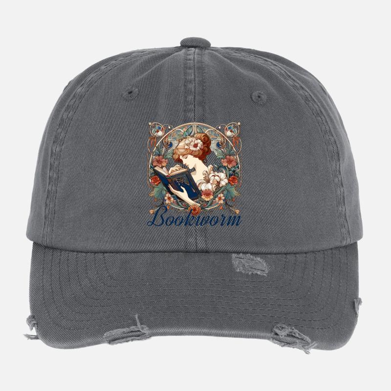 Bookworm Woman Reading Browsing Gift Flexfit Vintage Destroyed Cap