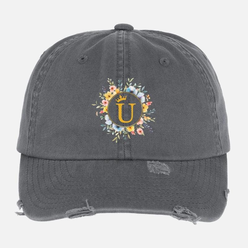 U monogramme, cercle de fleurs, personnalisable Casquette vintage effet usé Flexfit