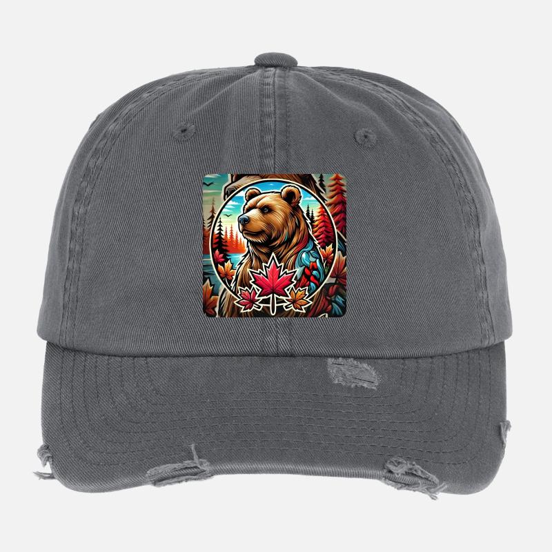 Canada bear nature design Flexfit Vintage Destroyed Cap