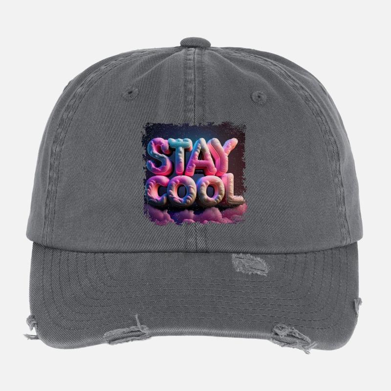 Stay cool text in 3D Flexfit Vintage Destroyed Cap