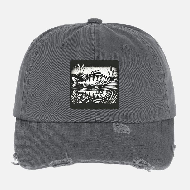 Perch predatory fish design Flexfit Vintage Destroyed Cap