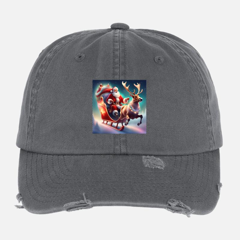Weihnachtsmann, Schlitten, Weihnachtsposter Flexfit Vintage Destroyed Cap