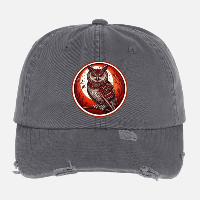 Roter Eulenkreis Emblem - Eule - Nachtvogel Flexfit Vintage Destroyed Cap