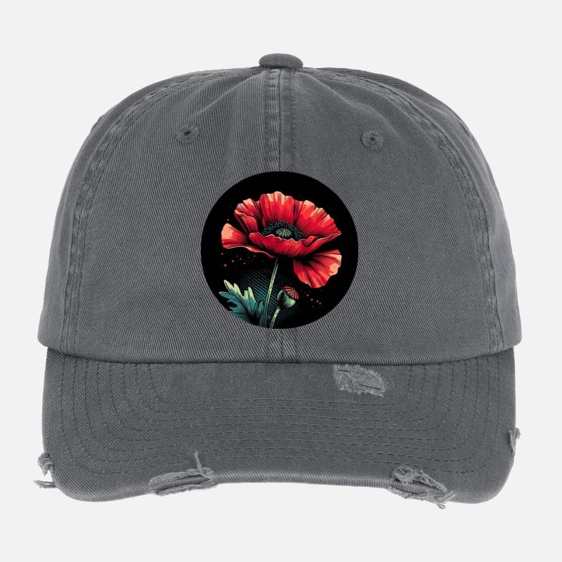 Mohnblume rot Flexfit Vintage Destroyed Cap