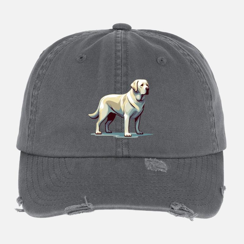 Labrador blanc debout Casquette vintage effet usé Flexfit