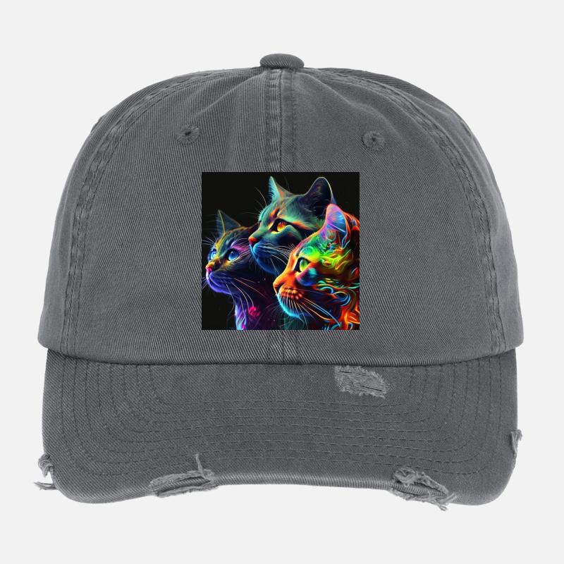 Neon Cats on a Black Background Flexfit Vintage Destroyed Cap