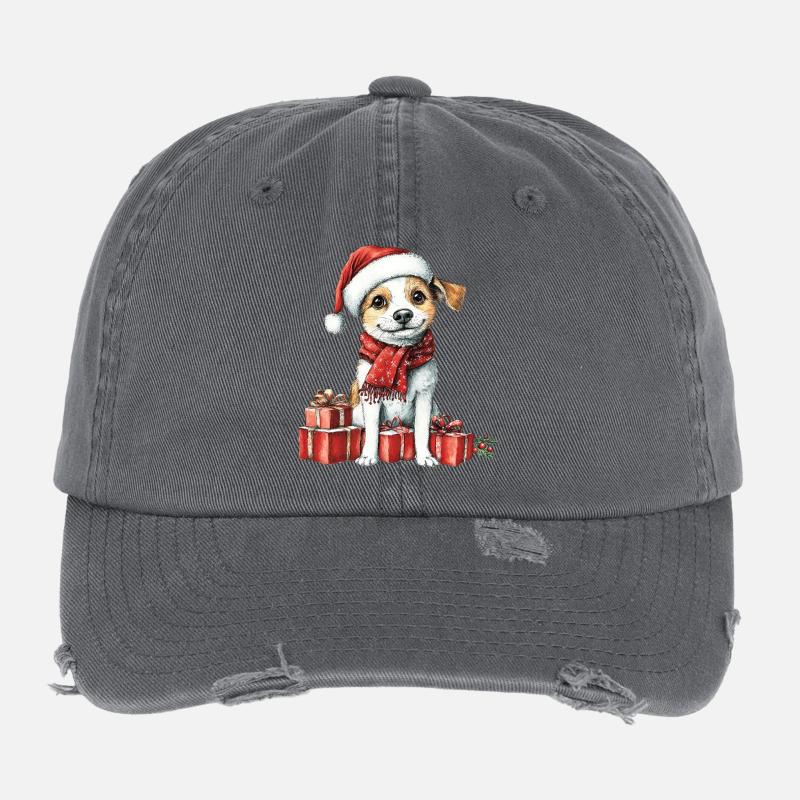 Weihnachts-Welpe mit Geschenken Flexfit Vintage Destroyed Cap