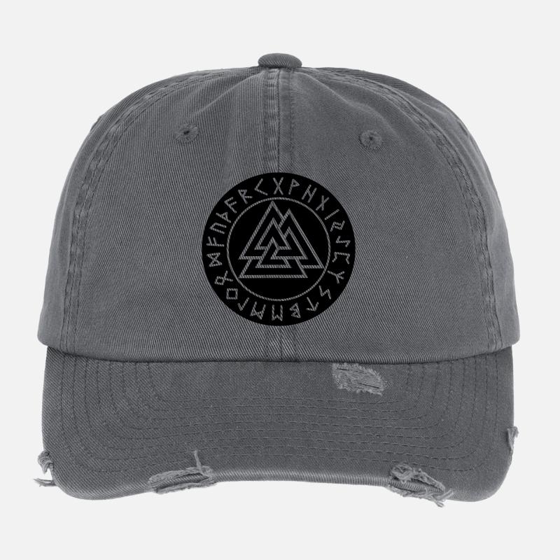 Valknut black rune circle Flexfit Vintage Destroyed Cap