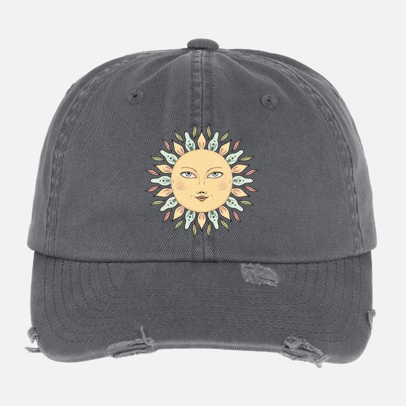 Sun Face Mandala Style Flexfit Vintage Destroyed Cap