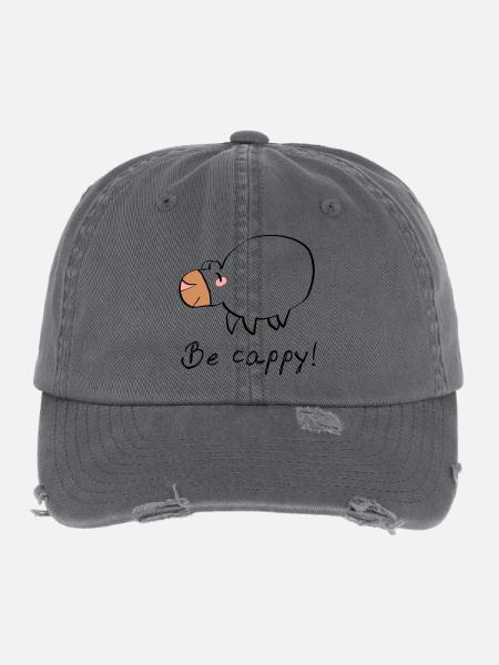 Ne vous inquiétez pas, soyez cappy - Casquette vintage effet usé Flexfit - charbon - Devant