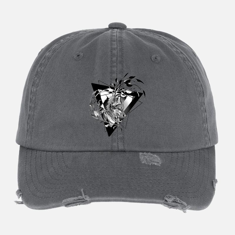 Geometrischer Fuchs mit Pflanzenrahmen Flexfit Vintage Destroyed Cap