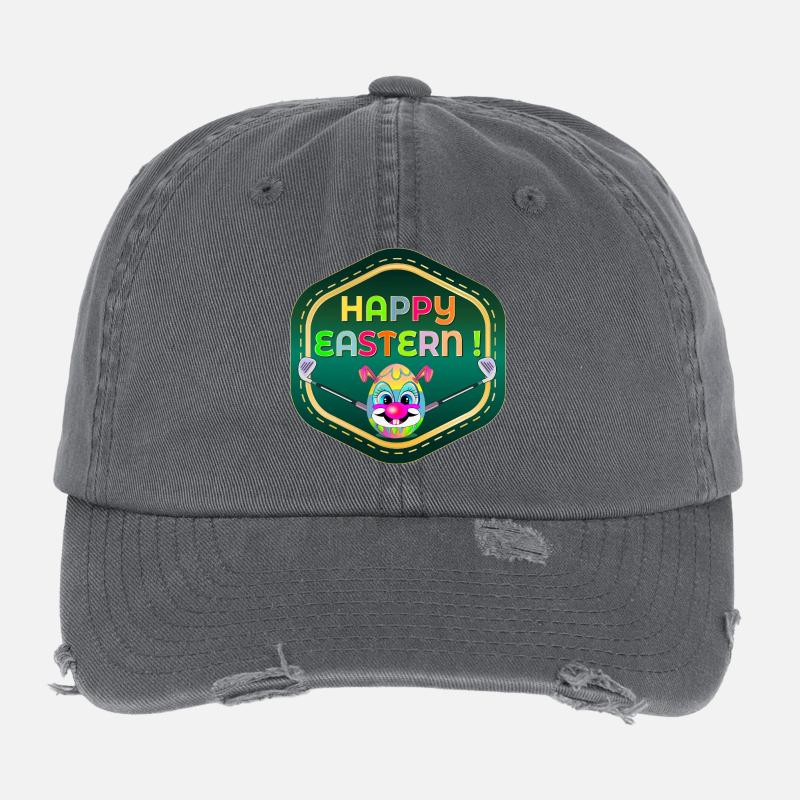 HAPPY EASTERN EGGS PLAYING GOLF Flexfit Vintage Destroyed Cap