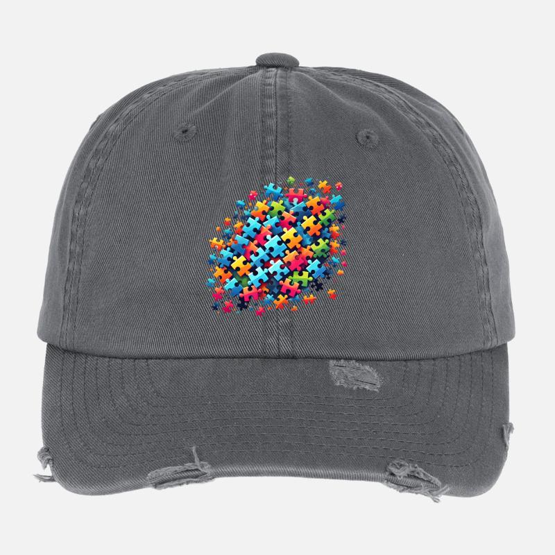 Colorful Puzzle Design for Creative Expression Flexfit Vintage Destroyed Cap