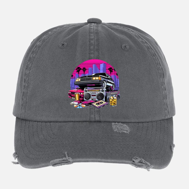 Compact Cassette Ghetto Blaster 90s Retro Gift Flexfit Vintage Destroyed Cap