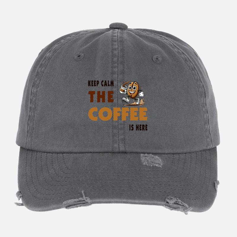 Keep Calm – The Coffee Is Here Flexfit Vintage Destroyed Cap