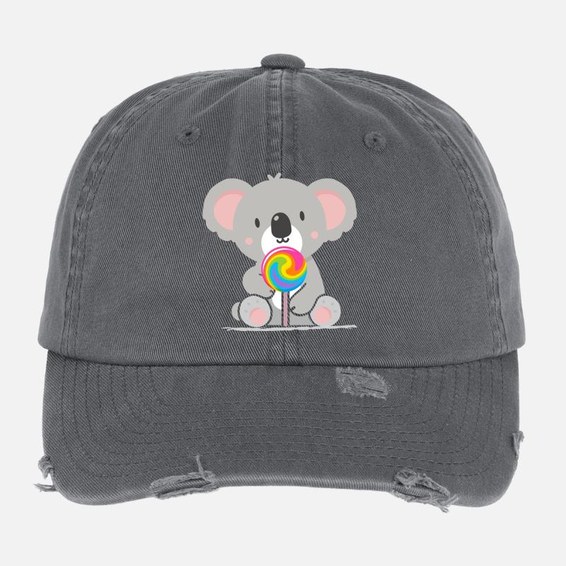 Cute koala with a colorful lollipop Flexfit Vintage Destroyed Cap