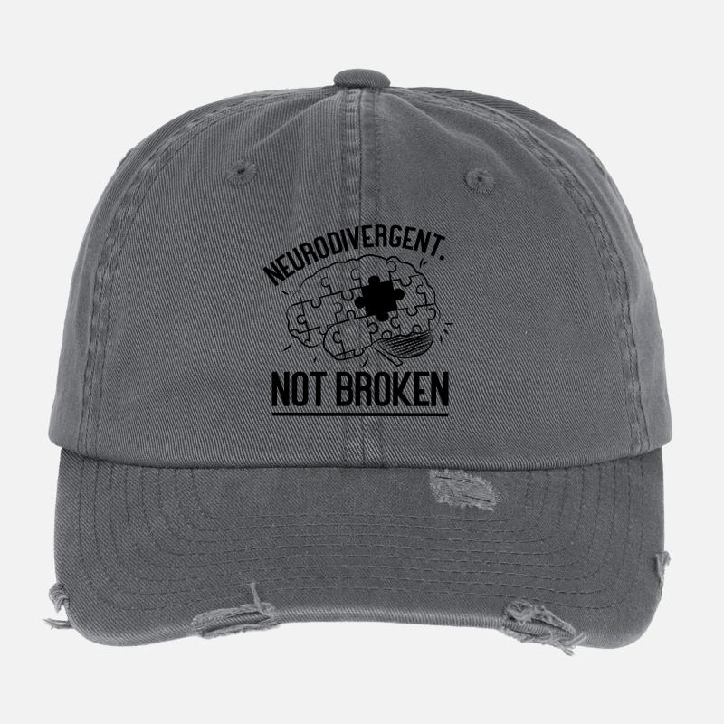 Neurodivergent. Not Broken - Flexfit Vintage Destroyed Cap - dark grey