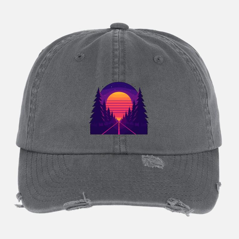 Neon Forest Drive – Sonnenuntergang im Retro-Stil - Flexfit Vintage Destroyed Cap - Dunkelgrau