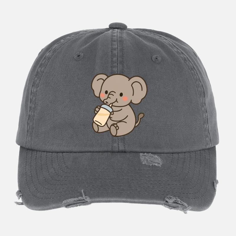 Kleiner Elefant mit Milchfläschen Flexfit Vintage Destroyed Cap