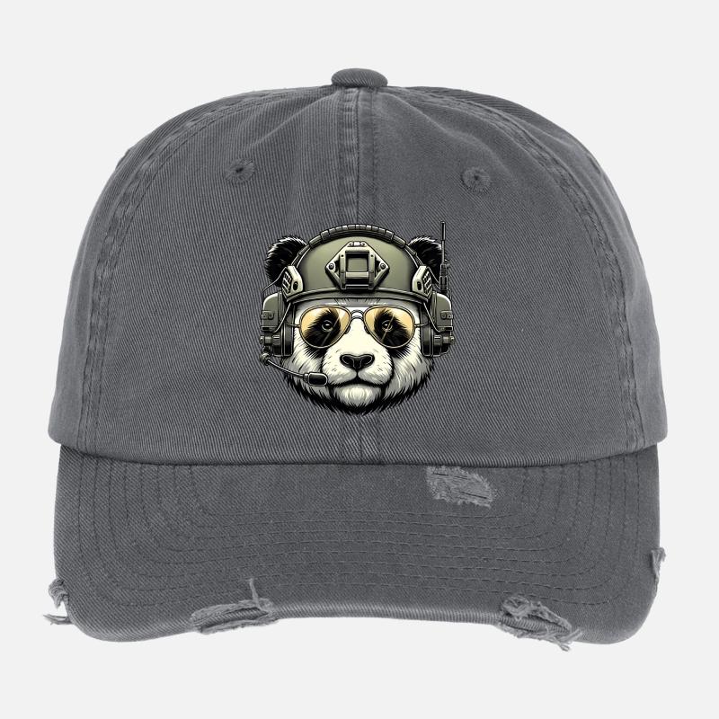 Panda Militär Armee Design Flexfit Vintage Destroyed Cap