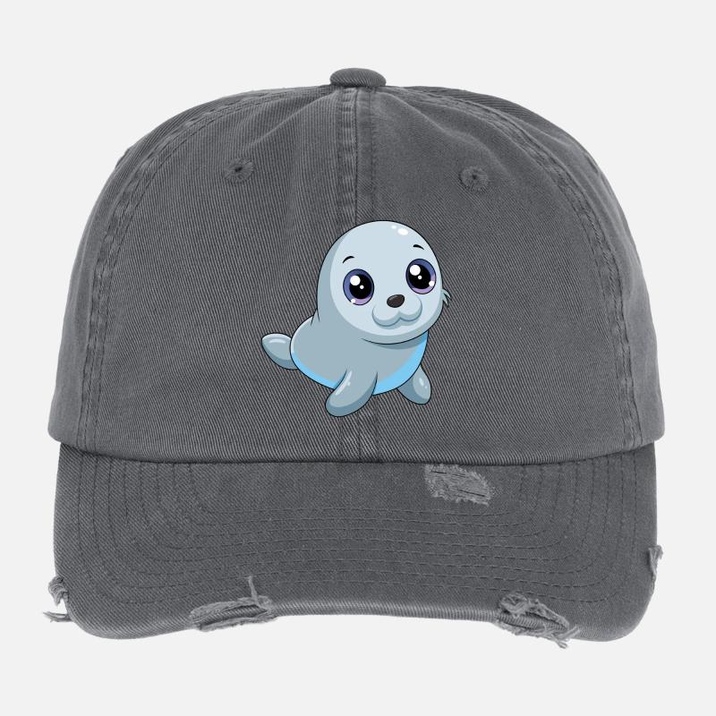 Bébé phoque aux grands yeux brillants Casquette vintage effet usé Flexfit