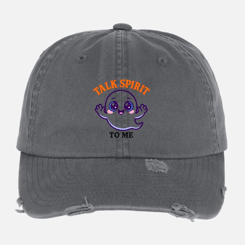 Kawaii Ghost with Blue Eyes Halloween Flexfit Vintage Destroyed Cap