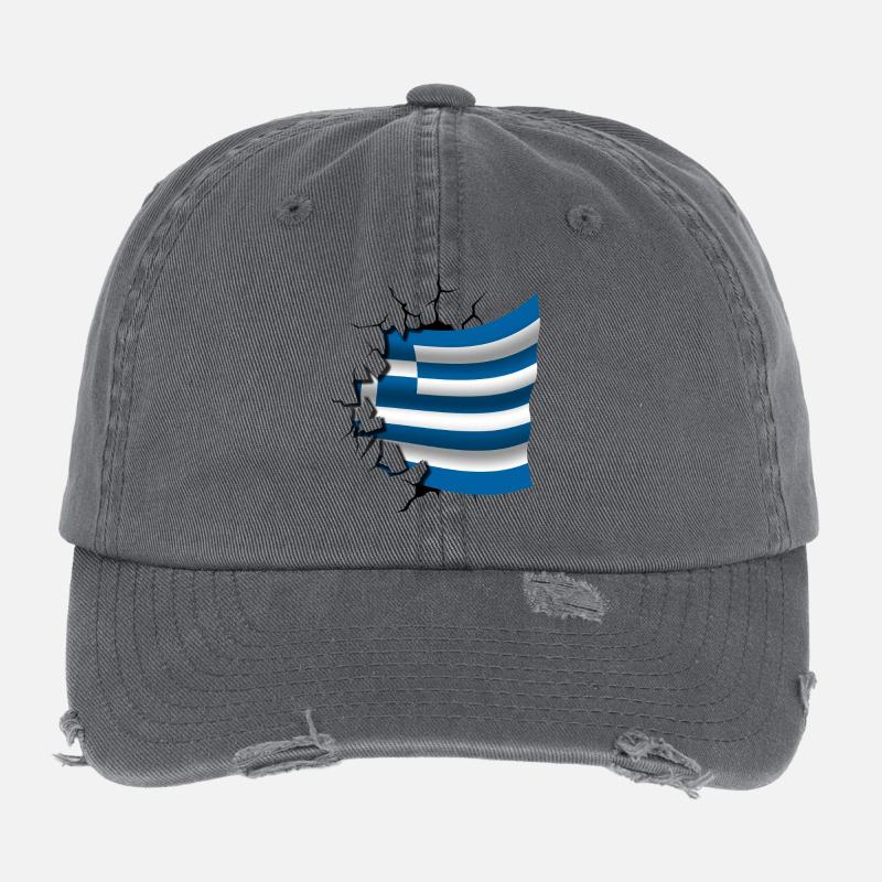 Drapeau de la Grèce - Grèce - Drapeau Broken Design Casquette vintage effet usé Flexfit
