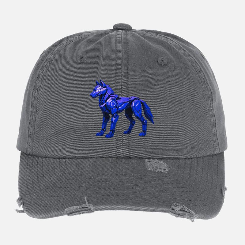 Futuristic Digital Wolf Illustration Flexfit Vintage Destroyed Cap