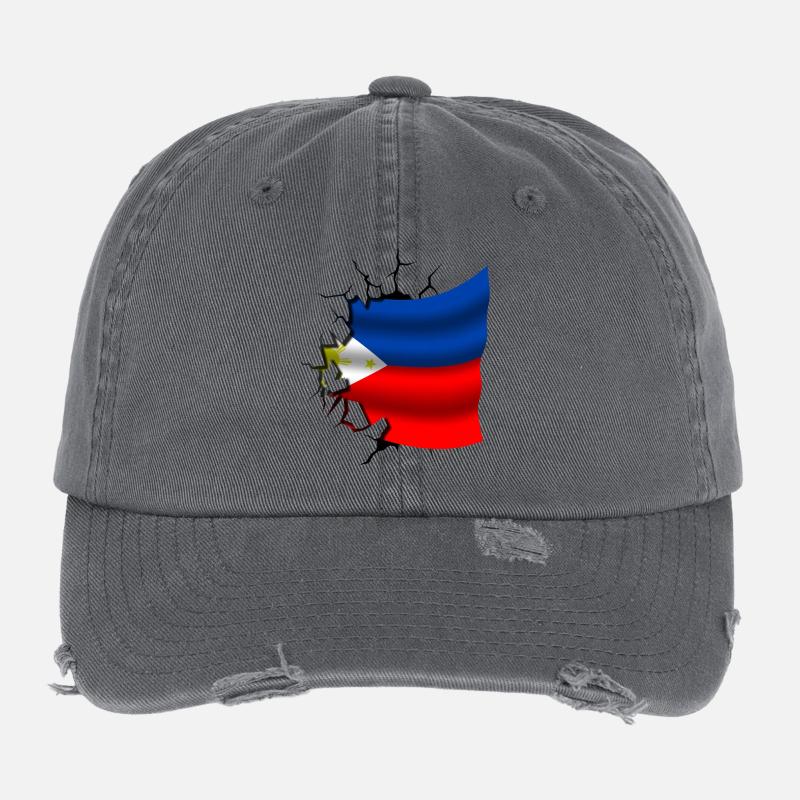 Philippine - Drapeau brisé - Casquette vintage effet usé Flexfit - charbon