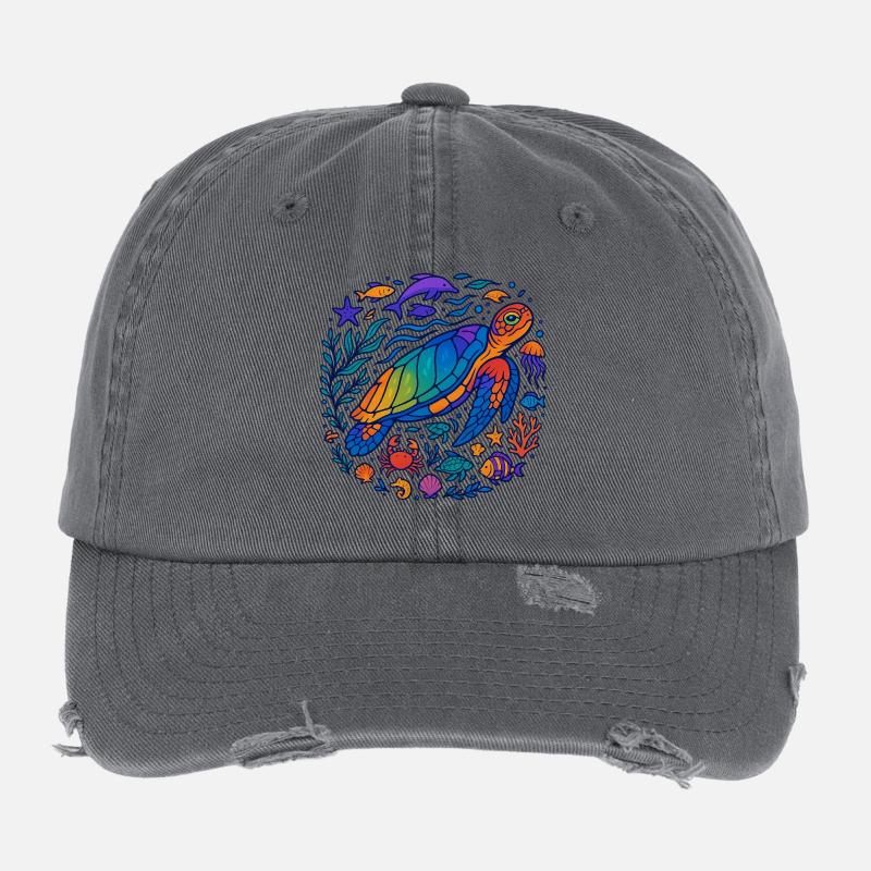 Créatures marines colorées – Turtle & Ocean Casquette vintage effet usé Flexfit