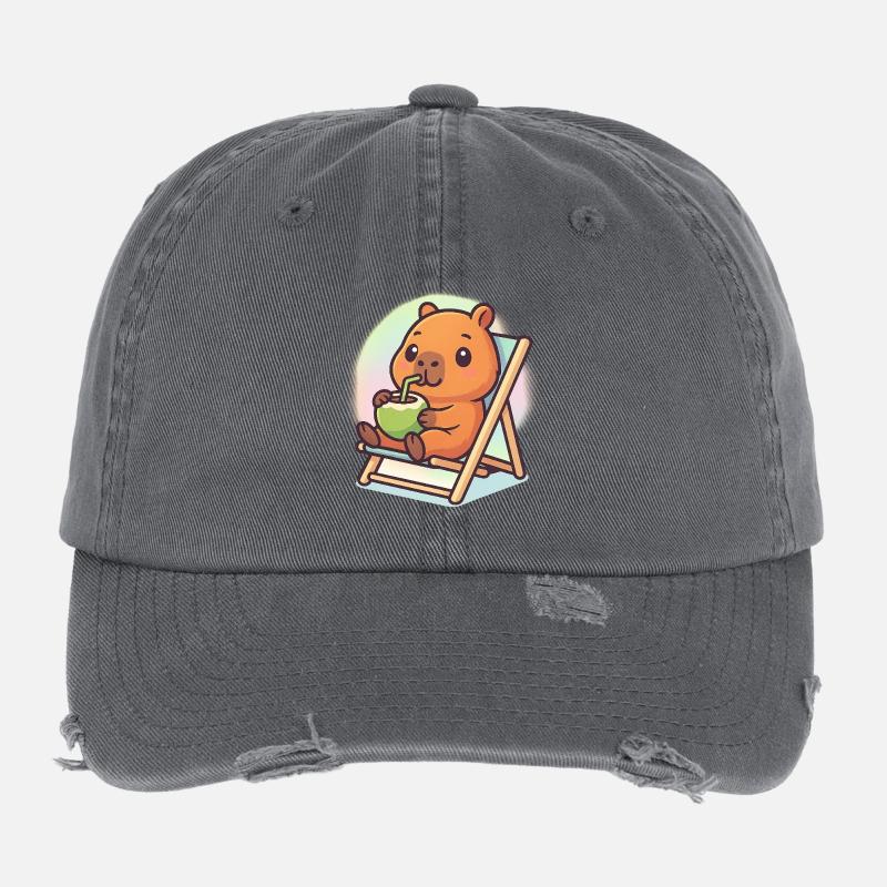 Capybara kawaii décontracté Casquette vintage effet usé Flexfit