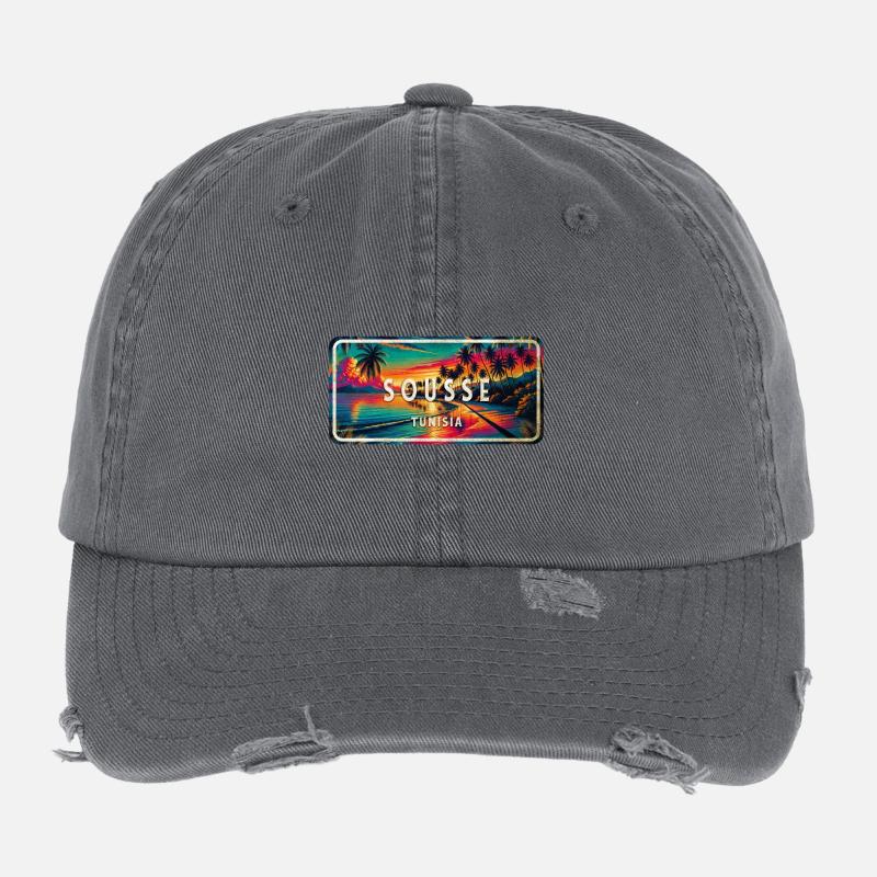 Sousse Palm Trees Vintage Sign Flexfit Vintage Destroyed Cap