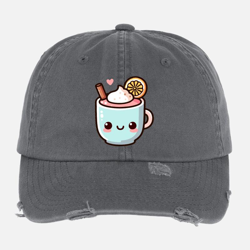 Conception de tasse à café mignonne aux agrumes Casquette vintage effet usé Flexfit