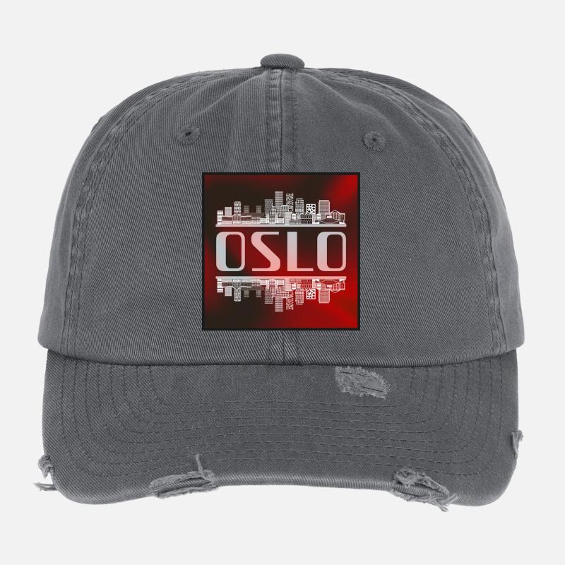 Oslo Skyline Mirror Image – Norway Architecture Flexfit Vintage Destroyed Cap