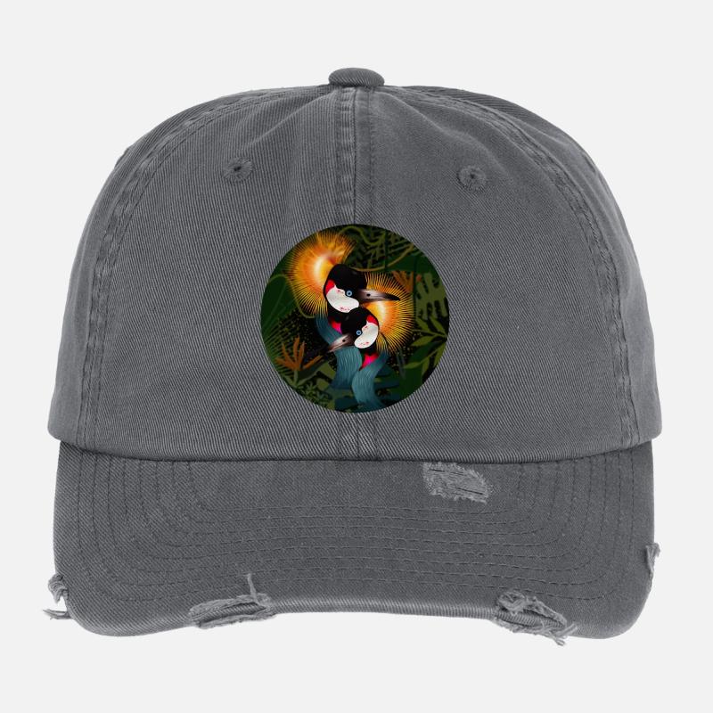 Two ornate crowned cranes in harmony Flexfit Vintage Destroyed Cap