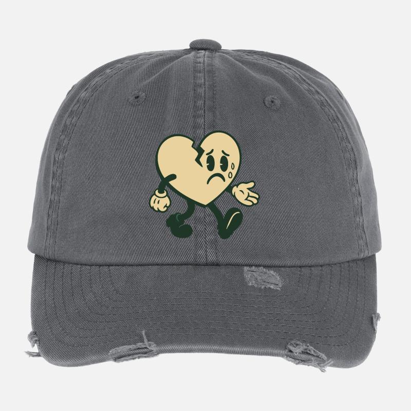 Broken heart with sad expression Flexfit Vintage Destroyed Cap