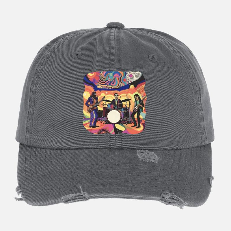 Groupe de rock progressif psychédélique Casquette vintage effet usé Flexfit