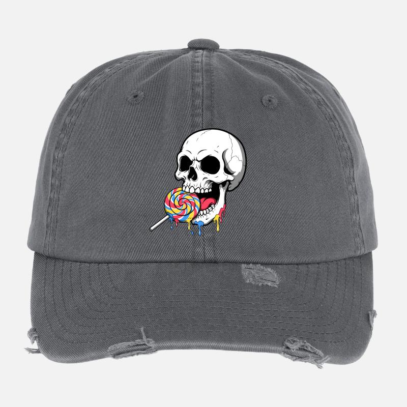 Schädel beißend Bunte Süßigkeiten - Flexfit Vintage Destroyed Cap - Dunkelgrau