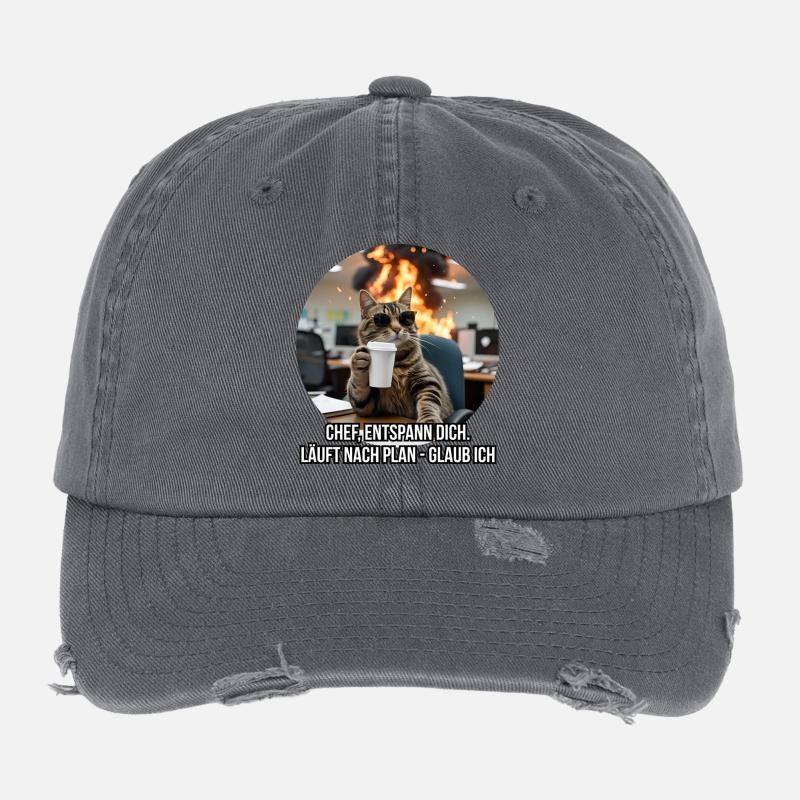 Funny Office Cat Saying Design Flexfit Vintage Destroyed Cap
