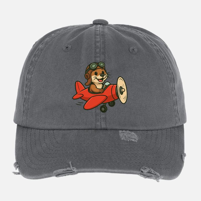 Adventurous otter on the plane Flexfit Vintage Destroyed Cap