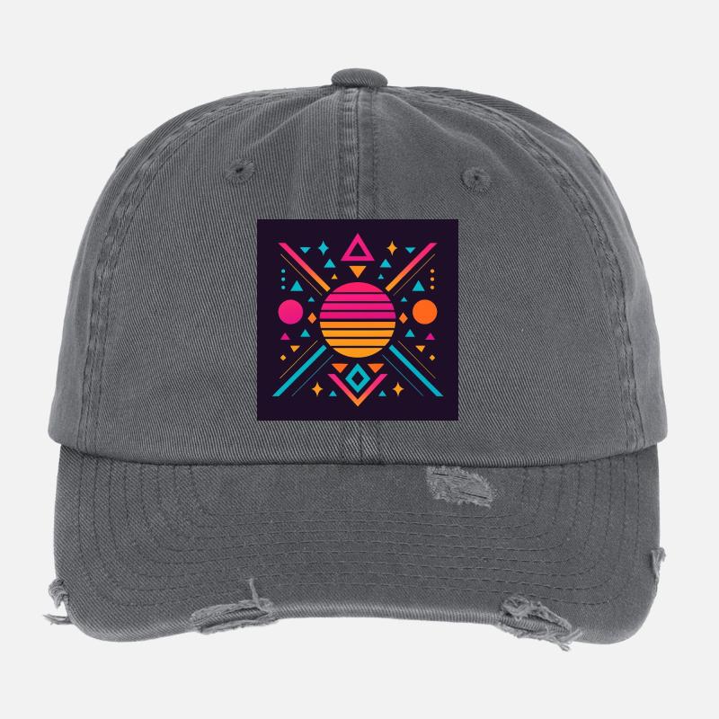Synthwave geometric pattern Flexfit Vintage Destroyed Cap