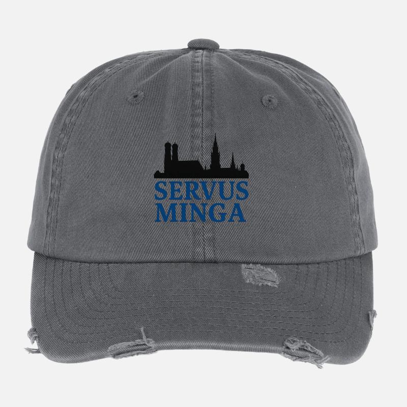 Servus Minga Silhouette Design Flexfit Vintage Destroyed Cap