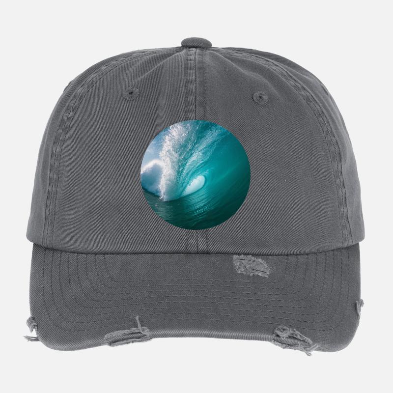 Dynamic ocean wave print Flexfit Vintage Destroyed Cap