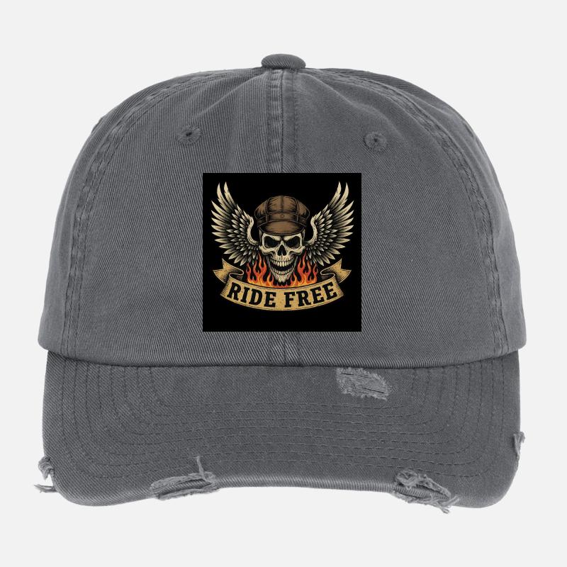Conception de crâne de motard Casquette vintage effet usé Flexfit