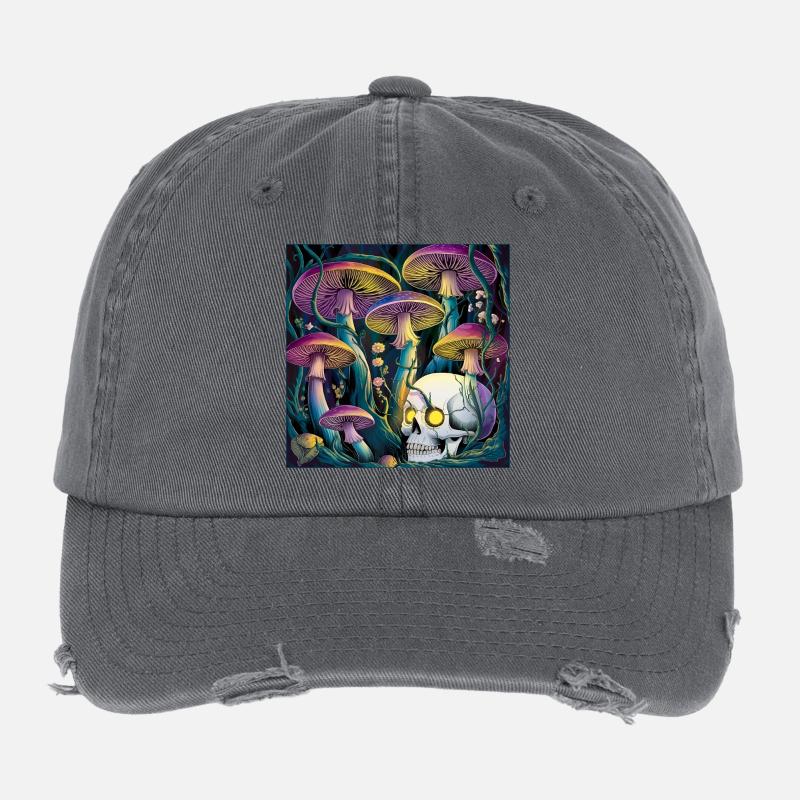 Illustration de crâne de champignon gothique néon Casquette vintage effet usé Flexfit