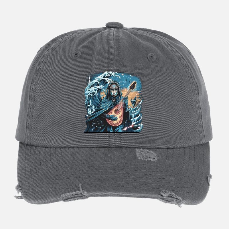 Mystic Ocean Wave with Ghostly Musician Flexfit Vintage Destroyed Cap