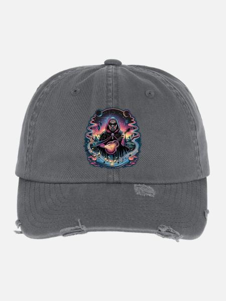 Mystic Astronaut Musician Illustration - Flexfit Vintage Destroyed Cap - dark grey - Front