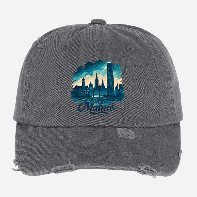 Malmö city Sweden cool maritime gift Flexfit Vintage Destroyed Cap
